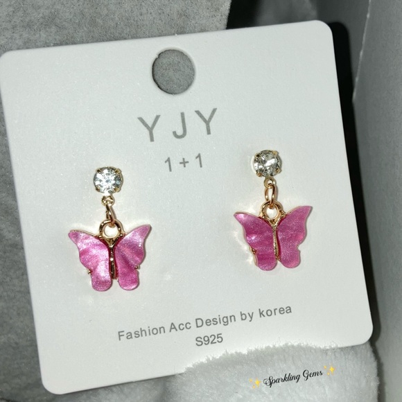 3-$15 Cute Dusty Rose Acrylic Butterfly Dangle Earrings - Picture 4 of 5